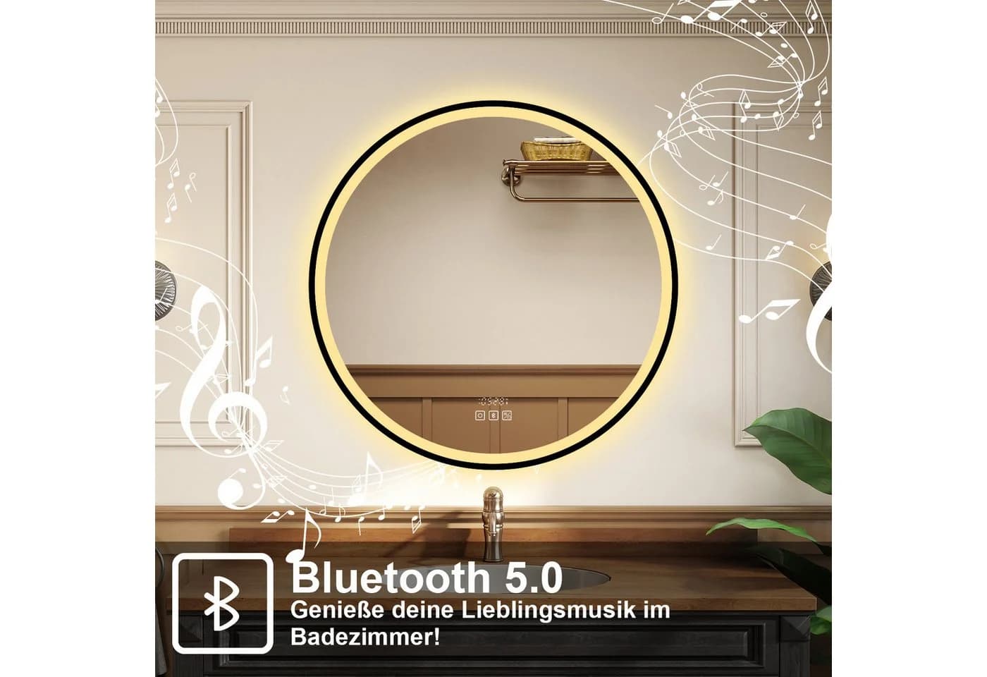 AICA Badspiegel mit LED Beleuchtung, Bluetooth 5.0 & Uhr - Bild 4