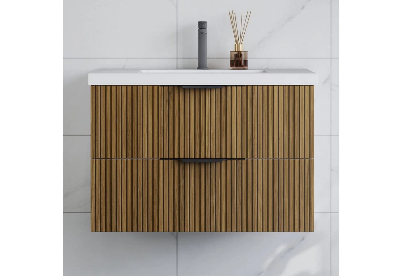 duschspa Waschtisch mit Unterschrank und Einbauwaschbecken Nussbaum