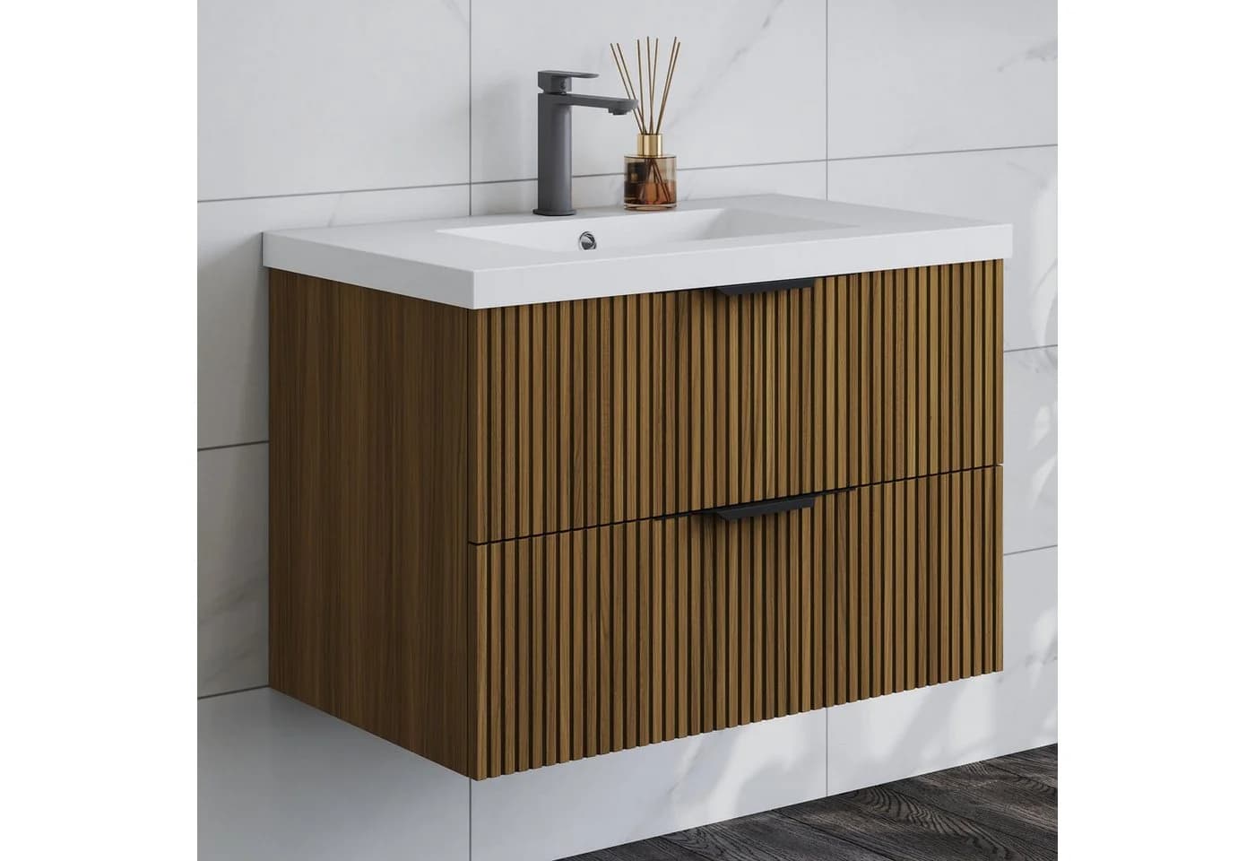 duschspa Waschtisch mit Unterschrank und Einbauwaschbecken Nussbaum - Bild 2