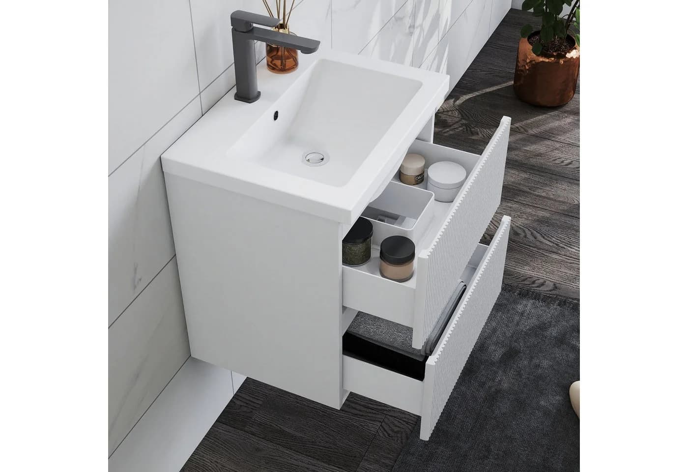 duschspa Waschtisch mit Unterschrank Hängend Weiß Schwarz 50-120 cm
