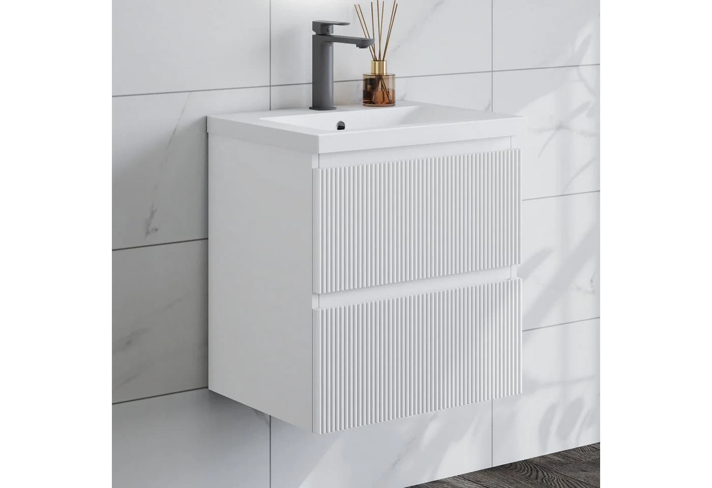 duschspa Waschtisch mit Unterschrank Hängend Weiß Schwarz 50-120 cm - Bild 2