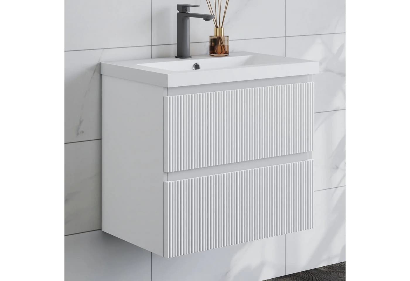 duschspa Waschtisch mit Unterschrank und Einbauwaschbecken Weiß/Schwarz - Bild 2