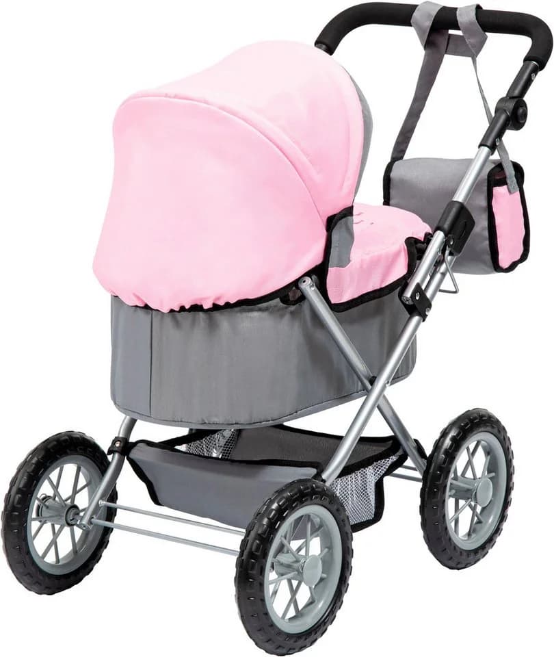 Bayer Puppenwagen Trendy Grau/Rosa mit Wickeltasche