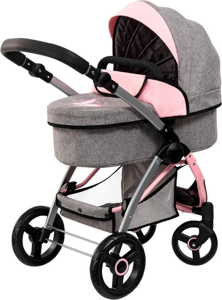 Bayer Kombi-Puppenwagen City Max grau/rosa mit Wickeltasche