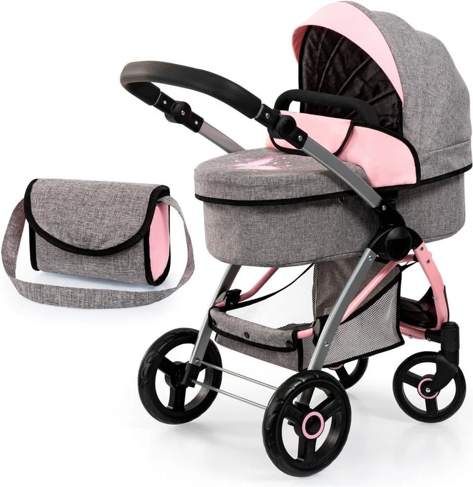Bayer Kombi-Puppenwagen City Max grau/rosa mit Wickeltasche - Bild 2