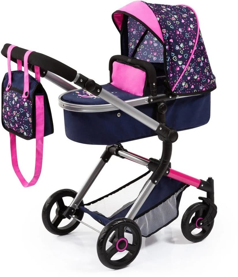 Bayer Kombi-Puppenwagen Vario Blau/Pink/Herzchen inkl. Wickeltasche - Bild 2