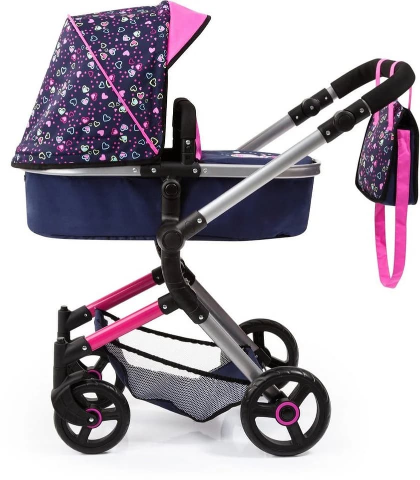 Bayer Kombi-Puppenwagen Vario Blau/Pink/Herzchen inkl. Wickeltasche - Bild 3