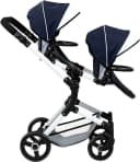 Bayer Puppen-Zwillingsbuggy Twin Neo mit Wickeltasche - Blau/Weiß Bild 1
