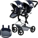 Bayer Puppen-Zwillingsbuggy Twin Neo mit Wickeltasche - Blau/Weiß Bild 2
