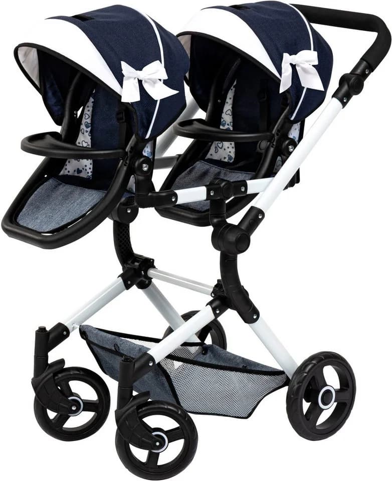 Bayer Puppen-Zwillingsbuggy Twin Neo mit Wickeltasche - Blau/Weiß - Bild 3