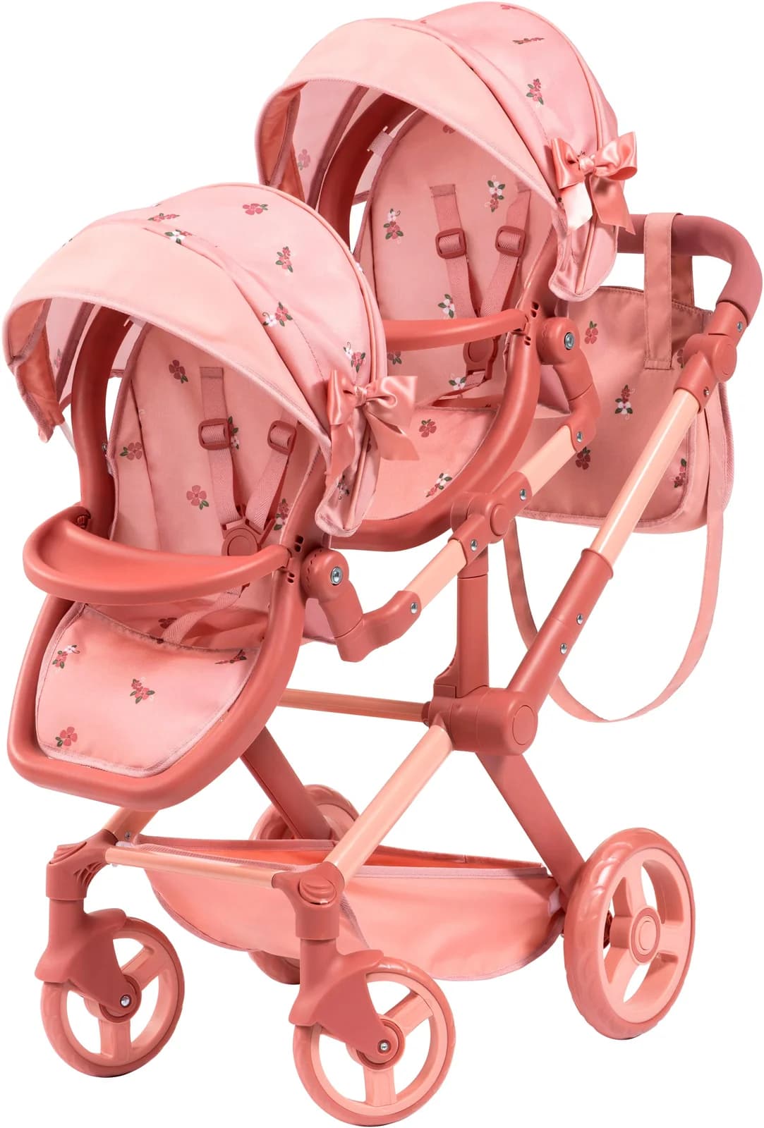 BAYER Xeo Twin Puppen-Zwillingsbuggy Rosa mit Blümchen