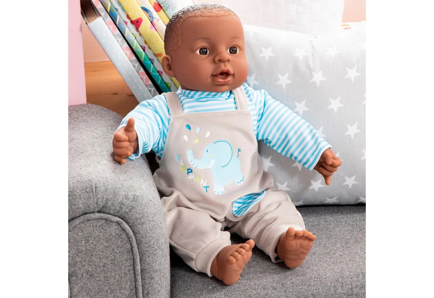 Babypuppe BAYER Interactive Baby Boy 40 cm blau/grau - Bild 4