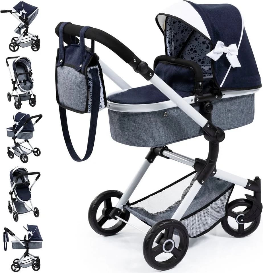 Bayer Kombi-Puppenwagen Vario inkl. Wickeltasche Blau/Grau - Bild 3