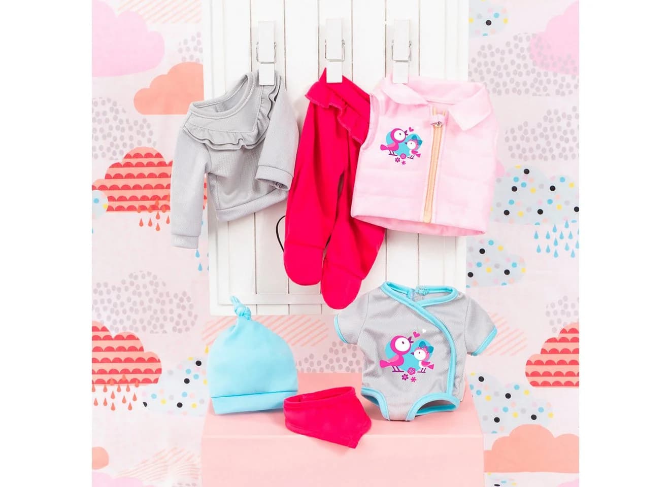 Bayer Puppenkleidung Set 6-tlg. Grau/Rosa Bunt - Bild 4