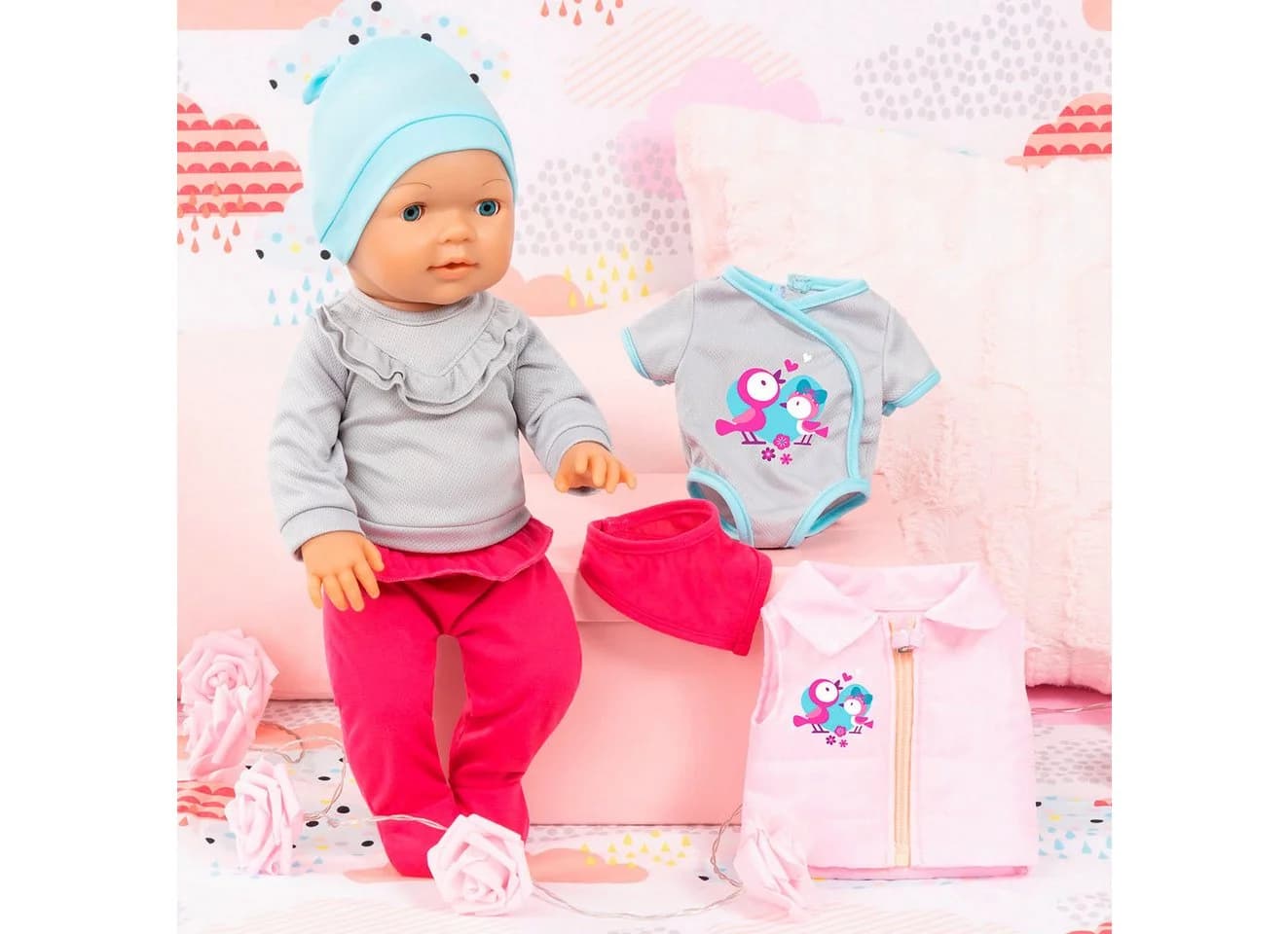 Bayer Puppenkleidung Set 6-tlg. Grau/Rosa Bunt - Bild 5