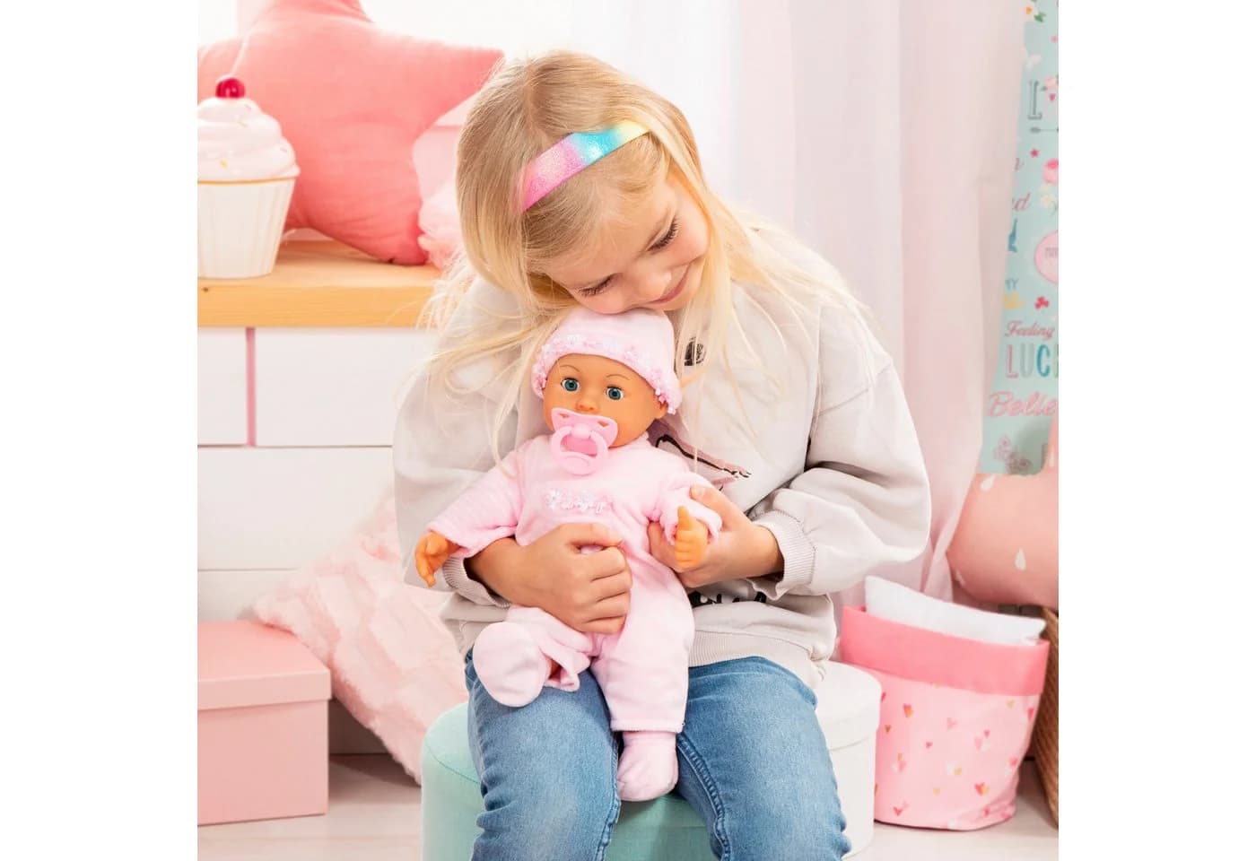 Babypuppe BAYER First Words Baby 38 cm Rosa mit Schlafaugen und Geräuschen - Bild 5