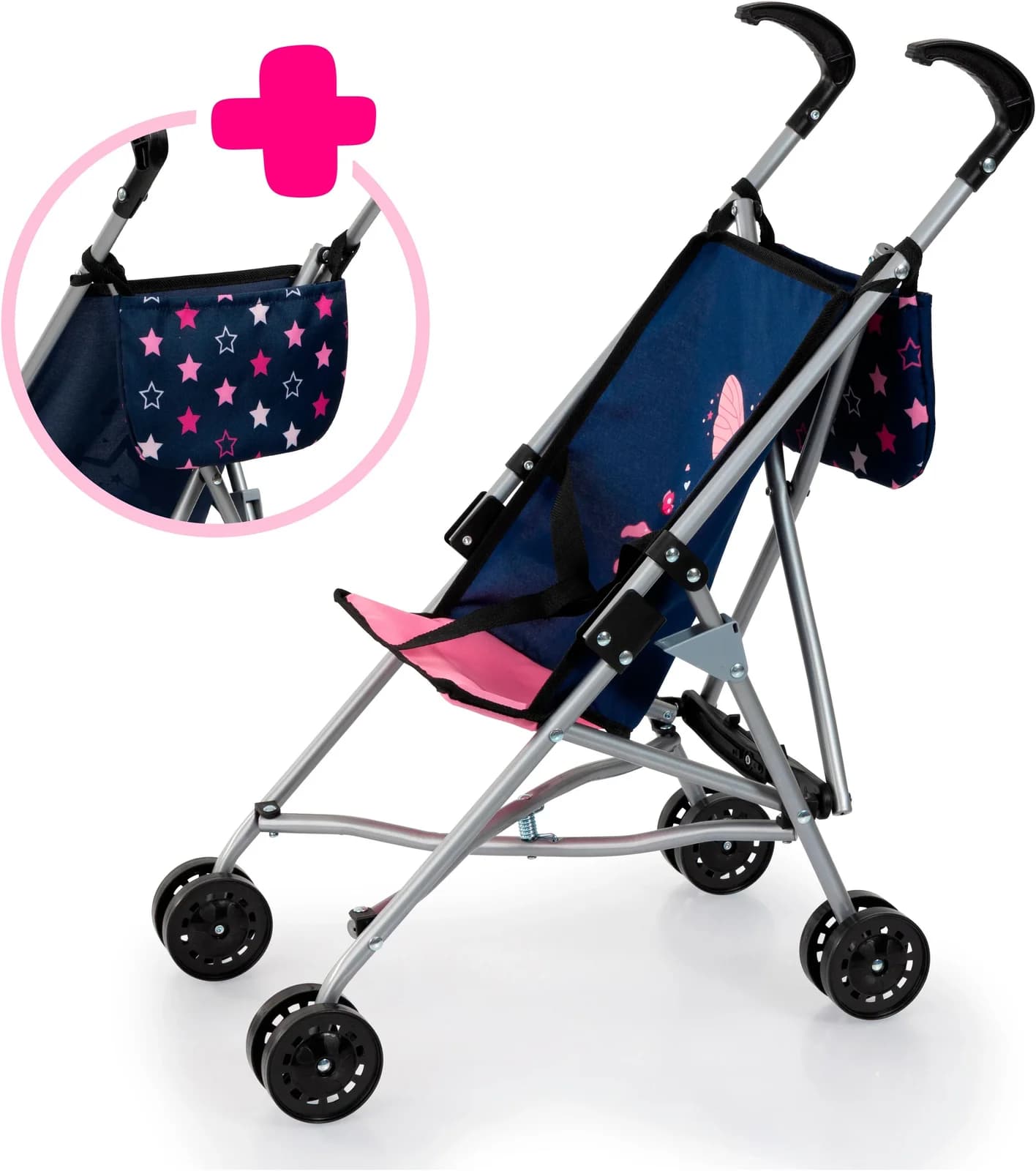 Bayer Puppenbuggy Blau/Rosa mit Tasche