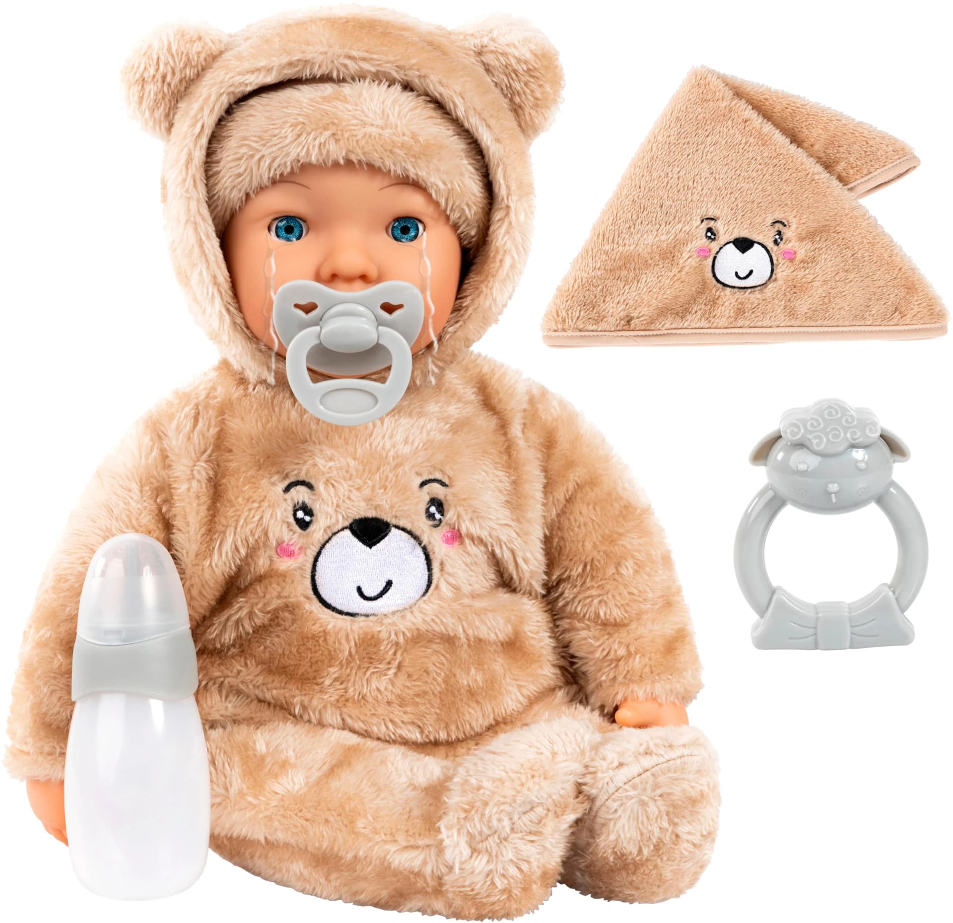 BAYER Piccolina Magic Tears Babypuppe 42 cm beige braun weint echte Tränen