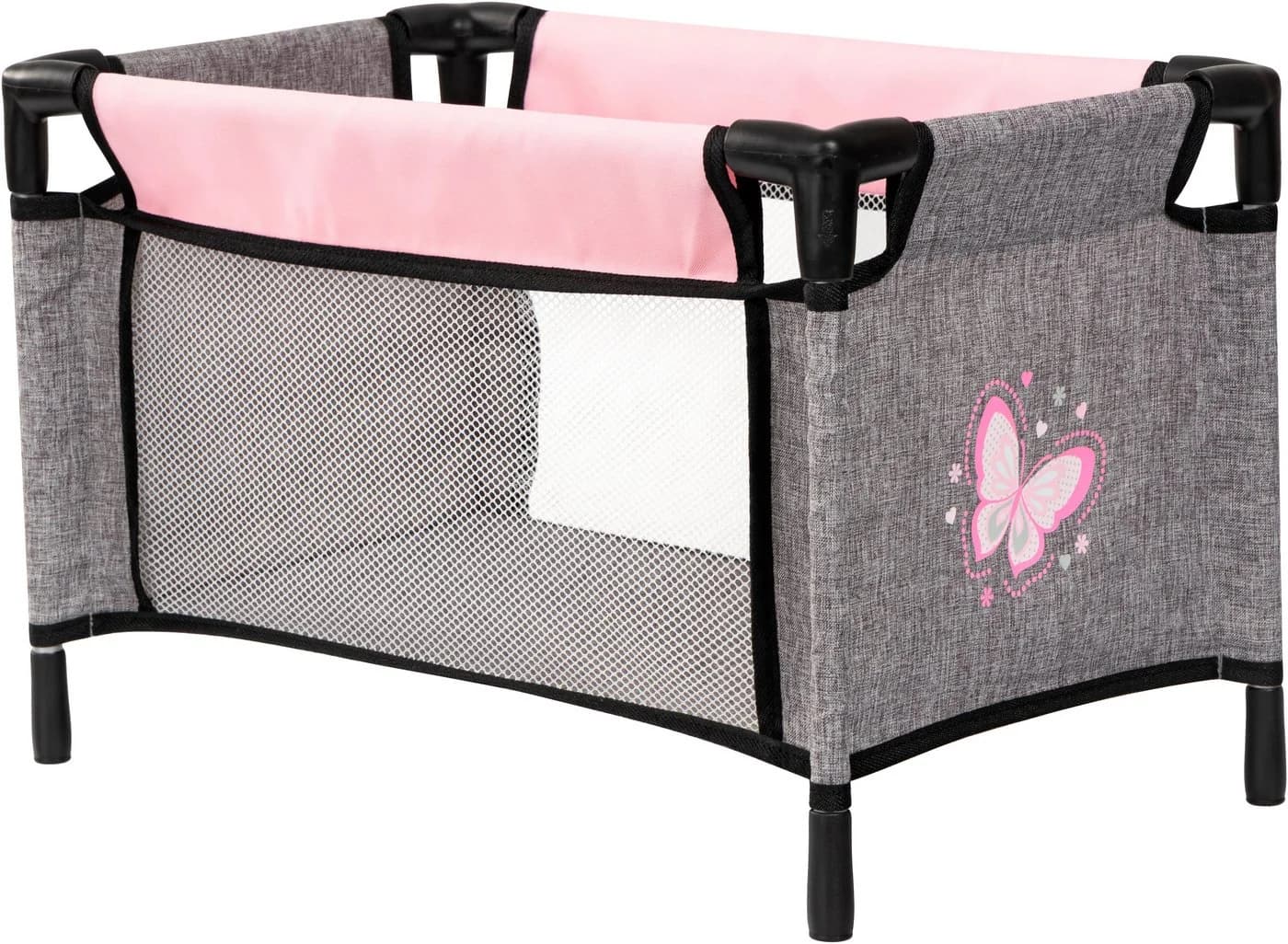 Bayer Puppen-Reisebett-Set 8-tlg. Grau/Rosa mit Zubehör