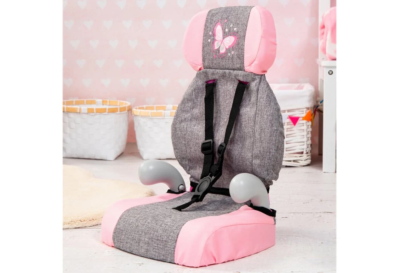 Bayer Puppen Autositz Deluxe Grau/Rosa mit Schmetterlings-Motiv - Bild 3