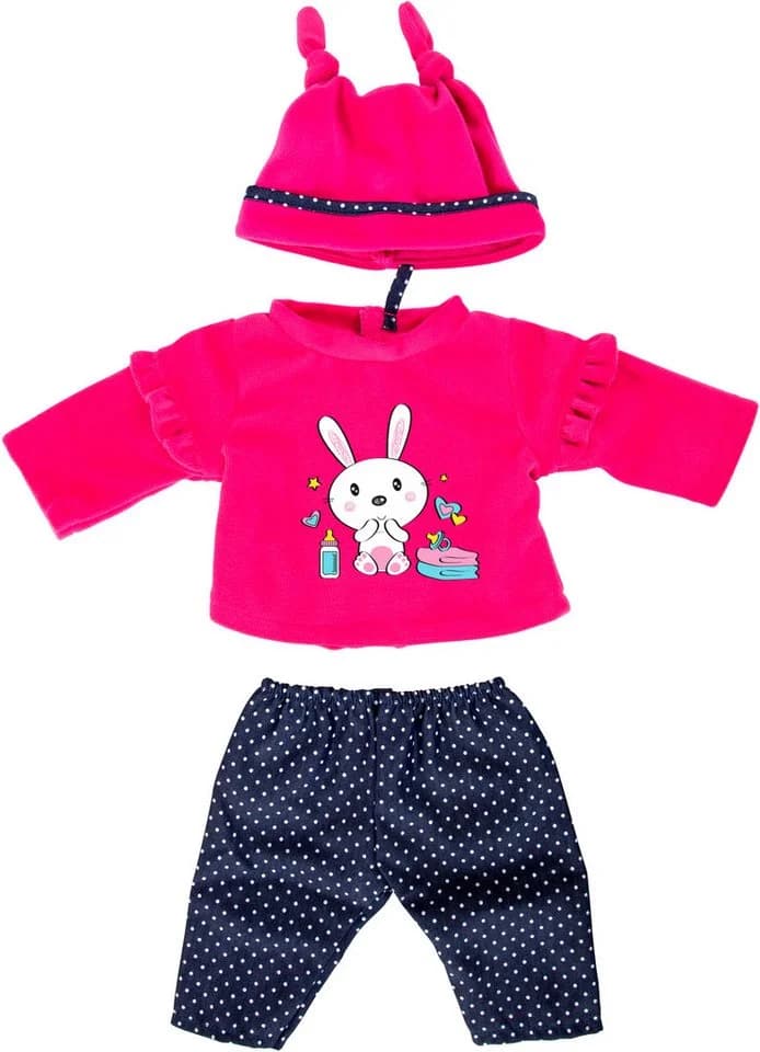 Bayer Puppenkleidung Set 3-tlg. Oberteil Hose Mütze Bunt Rosa