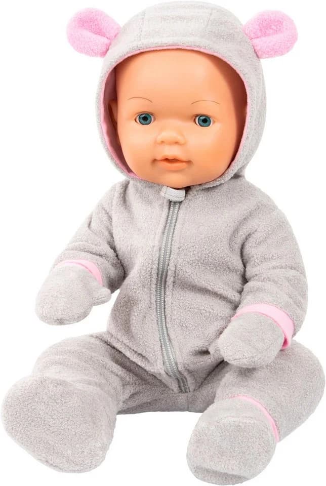 Bayer Puppenkleidung Plüschoverall Grau/Rosa 3-tlg Set