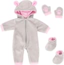 Bayer Puppenkleidung Plüschoverall Grau/Rosa 3-tlg Set Bild 2