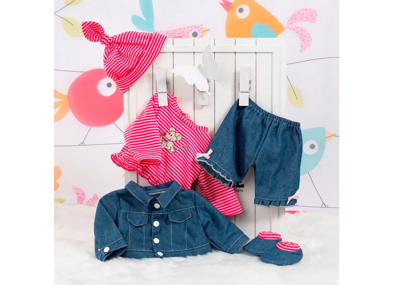 Bayer Puppenkleidung Set 7-tlg. Blau Jeansstoff 42-46 cm - Bild 3