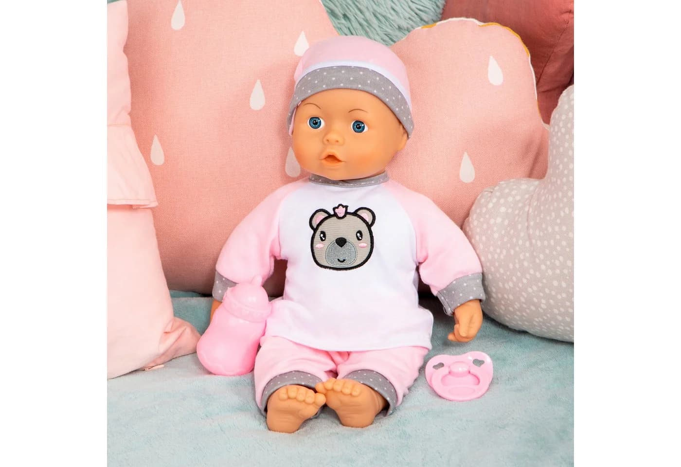 Bayer Babypuppe Kiss Baby 36 cm (3-tlg) Rosa/Weiß - Bild 3