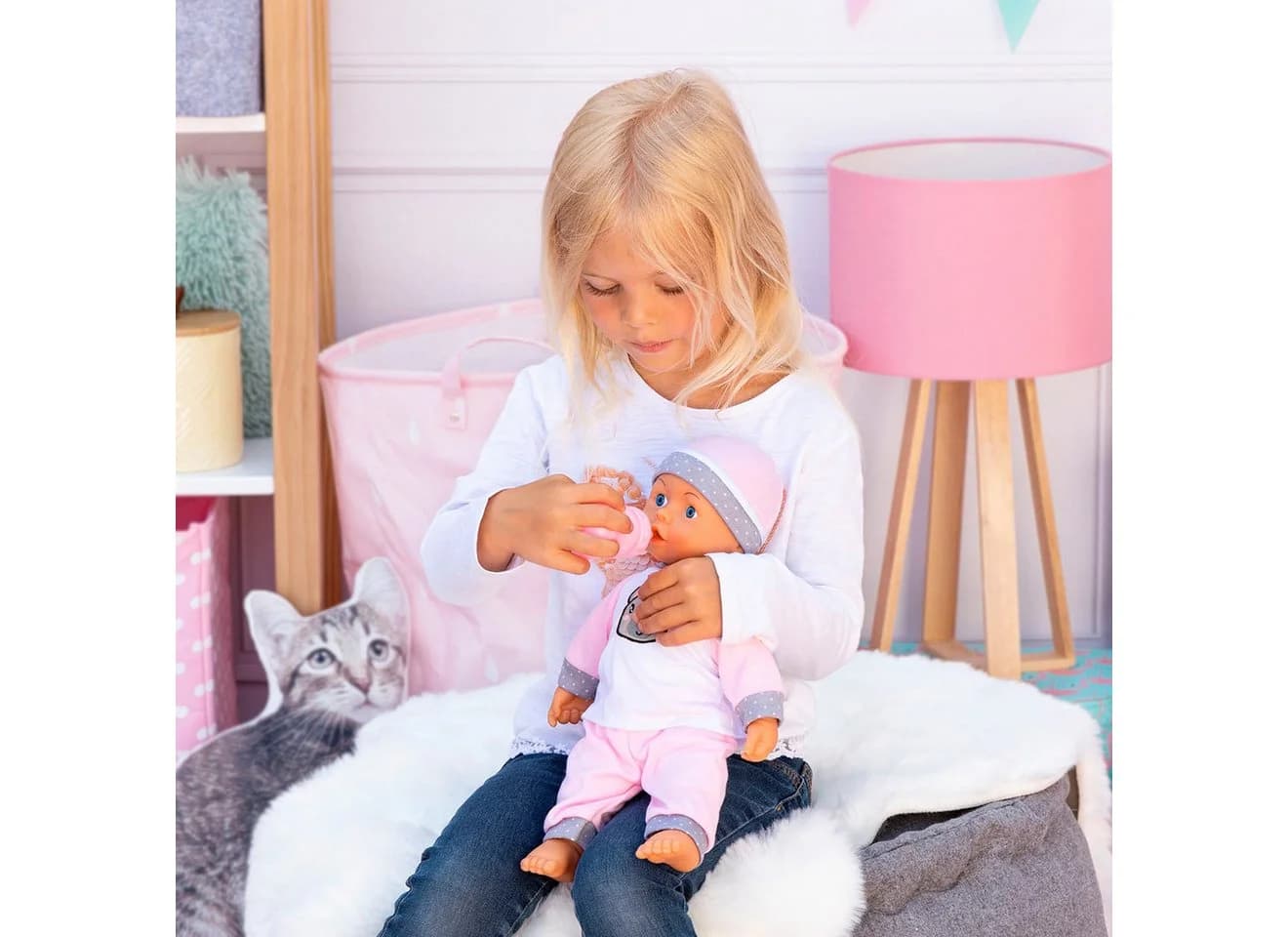 Bayer Babypuppe Kiss Baby 36 cm (3-tlg) Rosa/Weiß - Bild 5