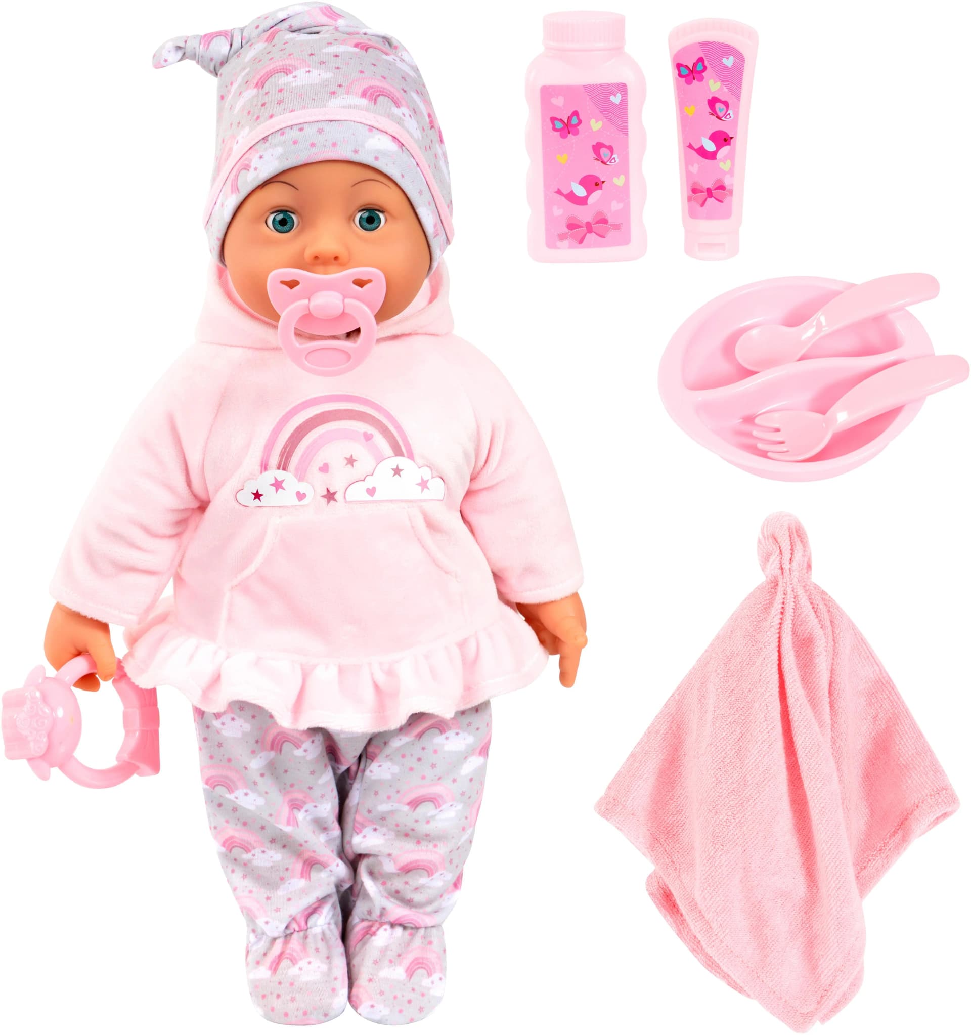 BAYER Babypuppe Bambolina 46 cm Rosa mit Funktionen und Zubehör