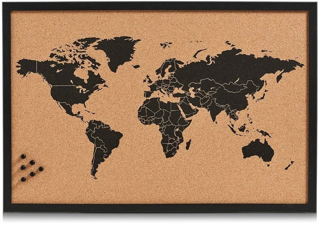 Zeller Present Pinnwand World Kork Holzrahmen Weltkarte
