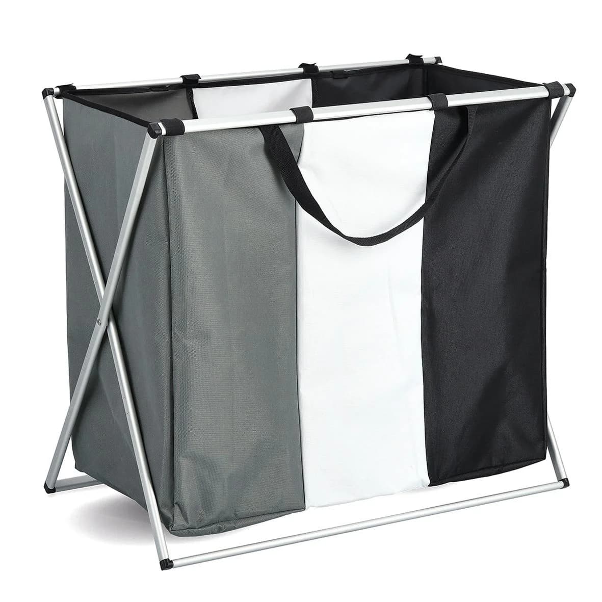 ZELLER PRESENT Wäschesortierer 3 Fächer Schwarz-Weiß-Grau Aluminium