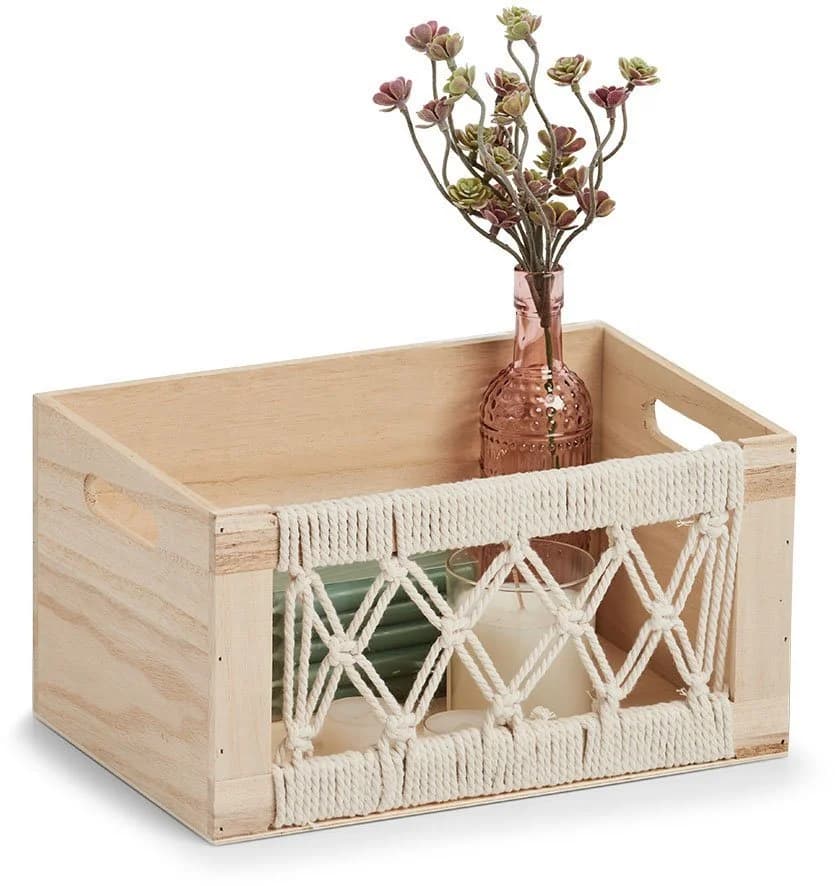Zeller Present Dekokiste Aufbewahrungskiste Boho Holz Makramee-Design - Bild 3