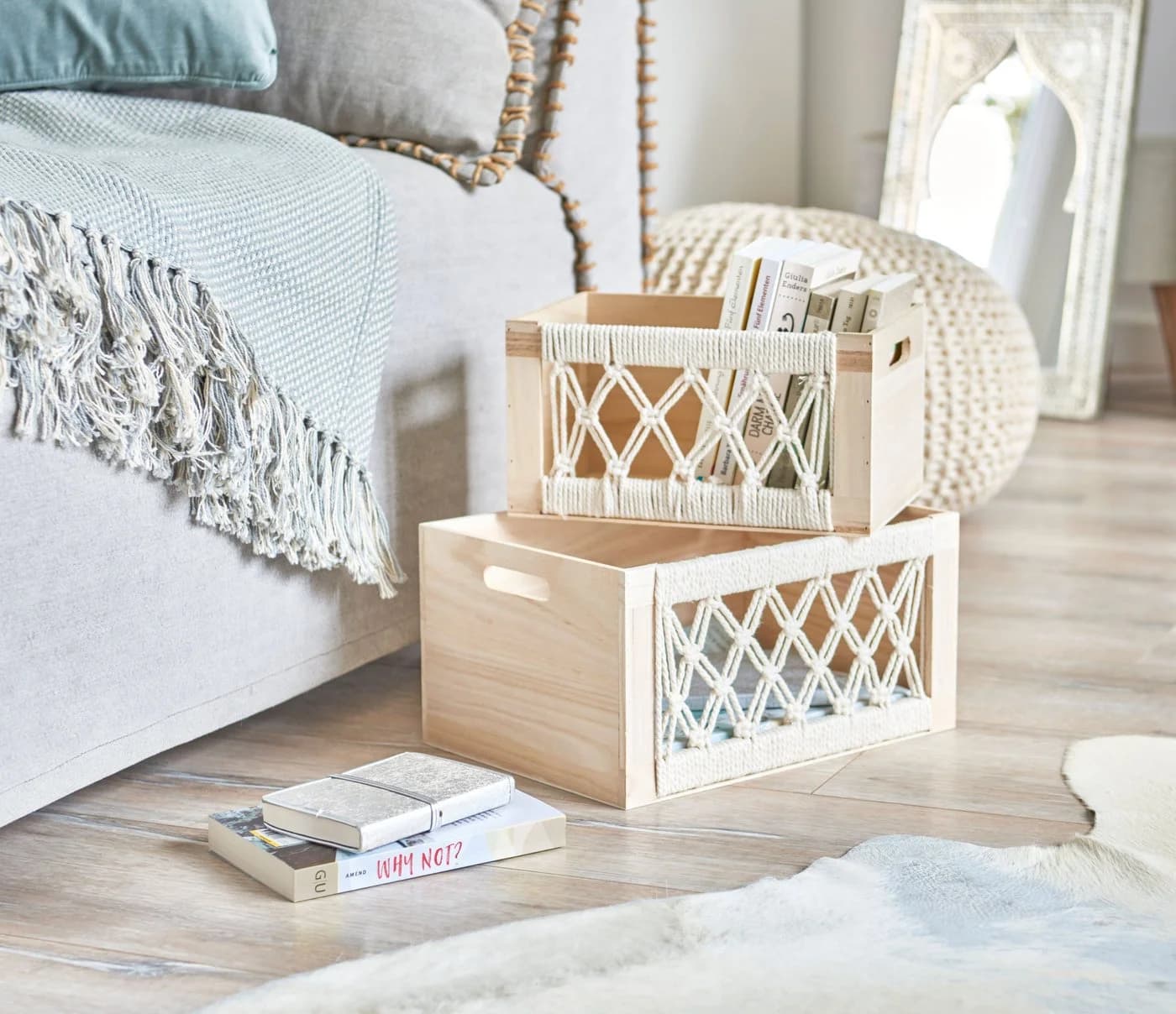 Zeller Present Dekokiste Aufbewahrungskiste Boho Holz Makramee-Design - Bild 5