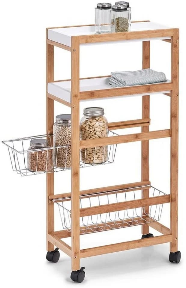 Zeller Present Küchenwagen Bamboo Weiß mit Rollen