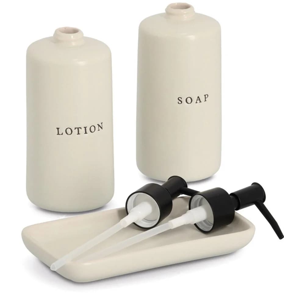 Zeller Present Seifenspender Set 3-tlg. Keramik Creme