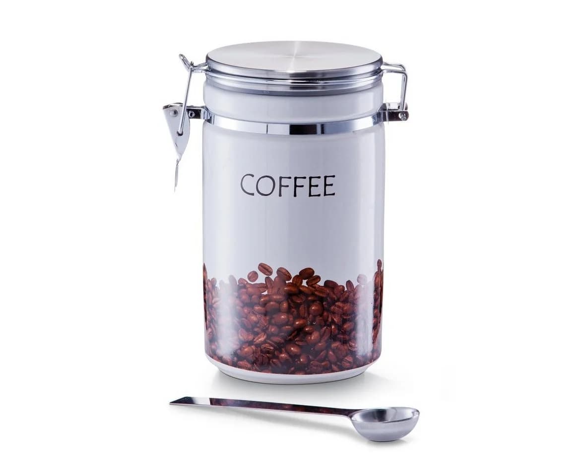 Zeller Present Kaffeedose mit Löffel, Steingut/Edelstahl, Weiß