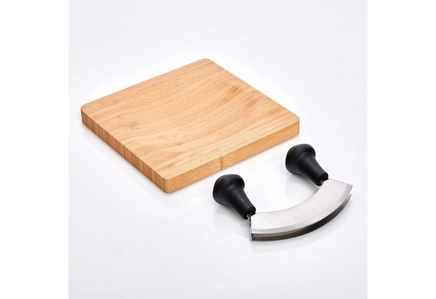 Zeller Present Bambus Kräuterschneidebrett 20x20cm mit Wiegemesser