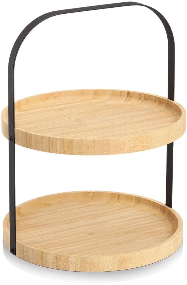 ZELLER PRESENT Etagere 2-stufig Schwarz Bambus Metall