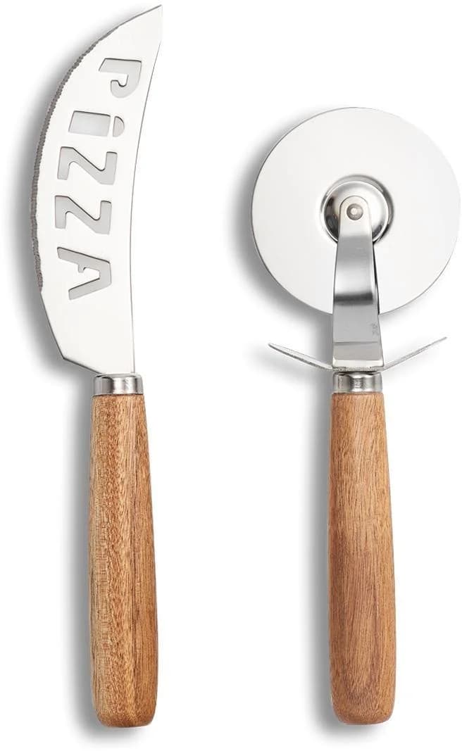 ZELLER PRESENT Pizzaschneider Set Beige Edelstahl Akazienholz