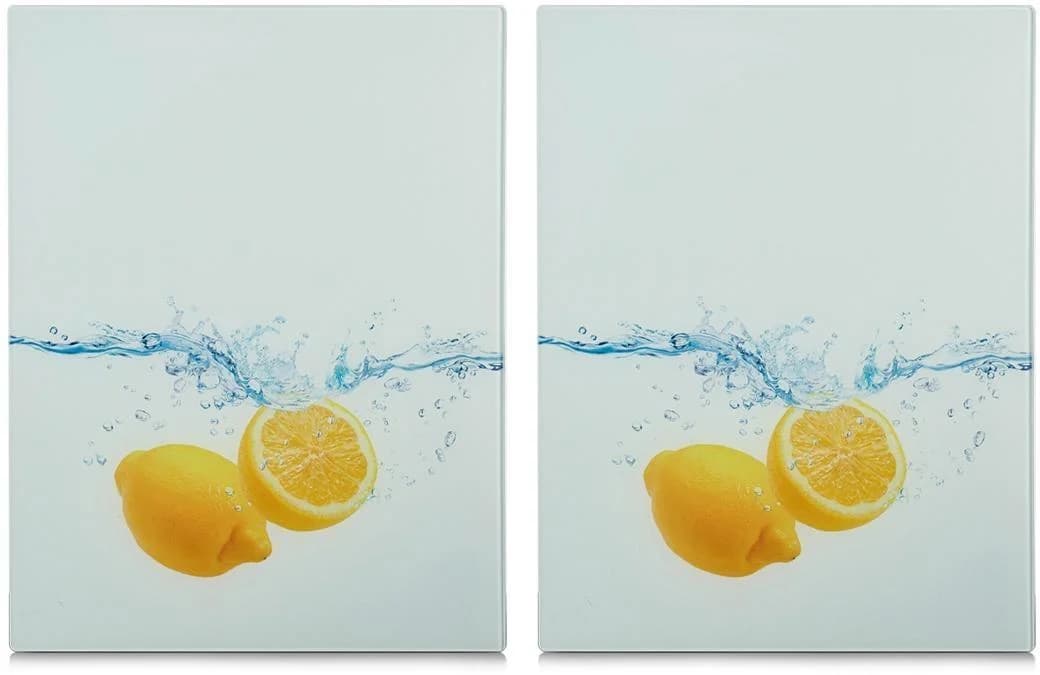ZELLER Schneide- und Abdeckplatte Lemon Splash Weiß/Gelb/Blau 40x52 cm ESG-Sicherheitsglas