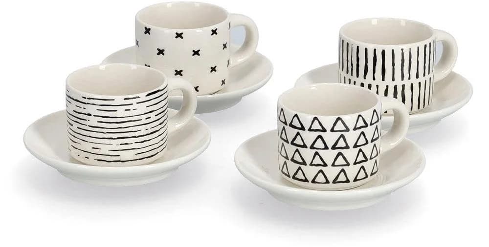 ZELLER PRESENT Espressotasse Schwarz/Weiß Keramik 8-teilig