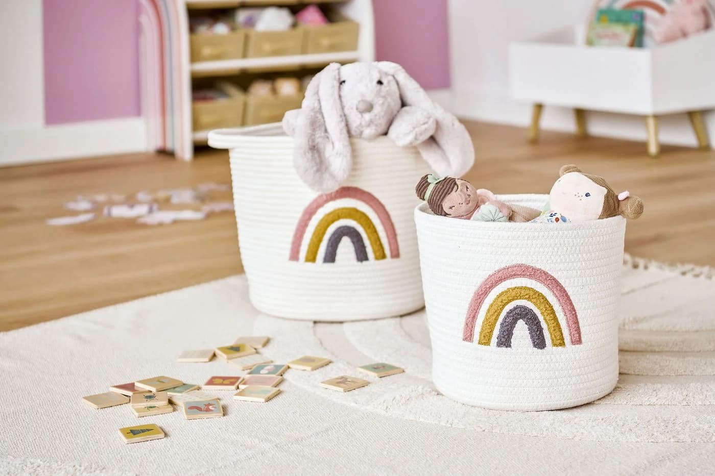 ZELLER PRESENT Aufbewahrungskorb-Set Rainbow Beige/Weiß Baumwolle 2 Stk.