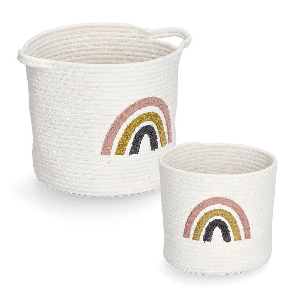 ZELLER PRESENT Aufbewahrungskorb-Set Rainbow Beige/Weiß Baumwolle 2 Stk. - Bild 2