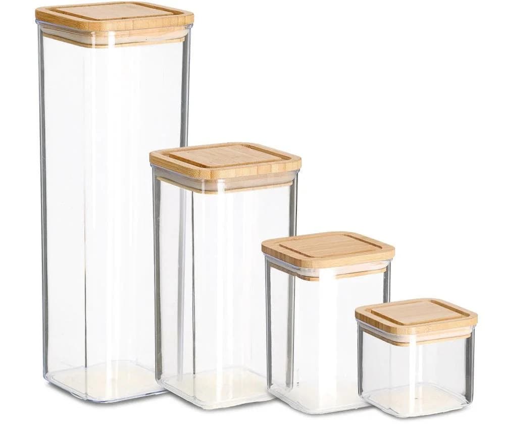 ZELLER PRESENT Vorratsdose 4-teilig Transparent Kunststoff Bambusdeckel