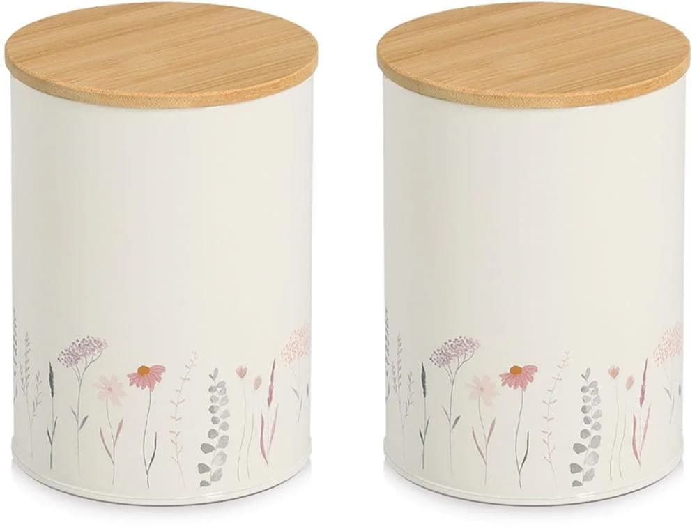ZELLER Vorratsdose "Flowers" 2-tlg. Weiß Bambusdeckel 1400 ml