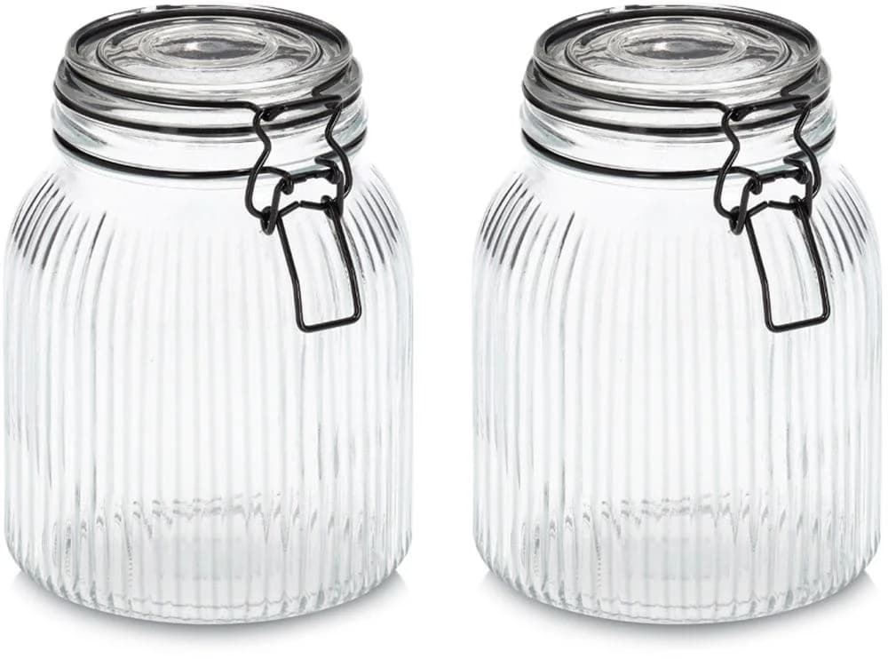ZELLER PRESENT Vorratsglas 2-tlg. Transparent/Schwarz Bügelverschluss 1400 ml