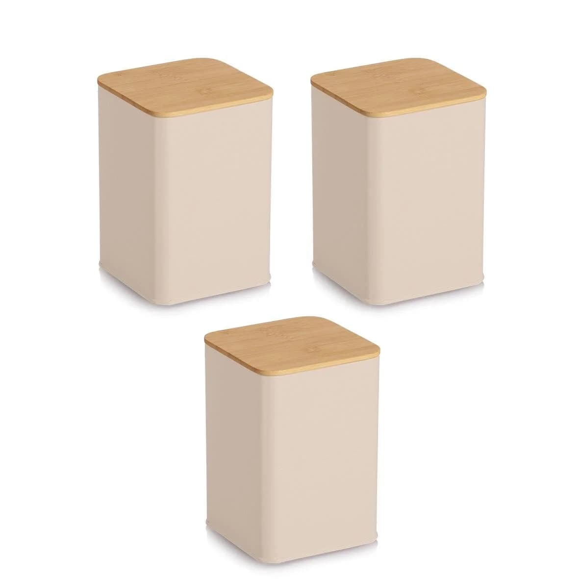 Zeller Vorratsdose 3er-Set mit Bambusdeckel Beige Metall