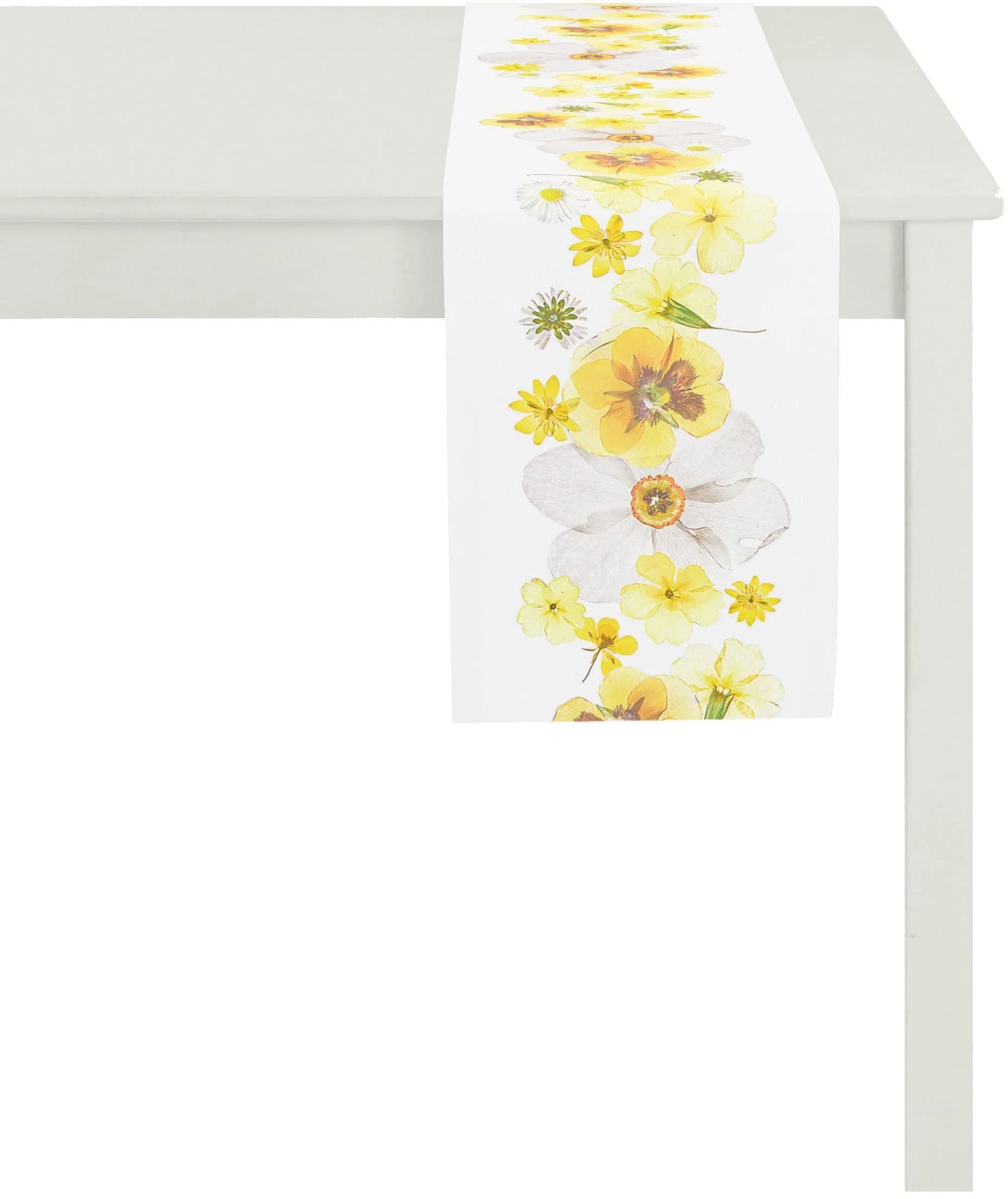 Apelt Tischband 2202 SPRINGTIME Gelb Weiß Frühlingsdeko